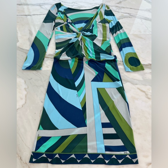 EMILIO PUCCI GREEN MULTI ICONIC PRINT CONVERTIBLE DRESS SIZE IT 42 / US 8 NWOTS! - Picture 5 of 17